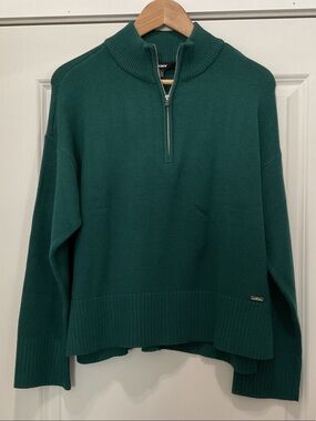 DKNY Dark Green Half-Zip Turtleneck Sweater
